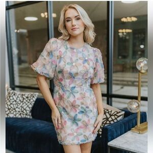 Entro Blush Jacquard Floral Mini Dress